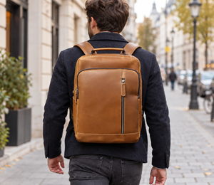 Laptoprucksack Herren aus Rindsleder SWK2952 – Braun – getragen oder gehalten