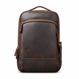 Laptoprucksack aus Rindsleder – Kaffeebraun – M-804 – auf weißem Hintergrund