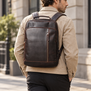 Laptoprucksack Herren aus Rindsleder SWK2952 – Kaffeebraun – Produktansicht
