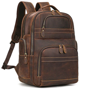 Großer Laptoprucksack Herren aus Leder – Braun – Produktansicht
