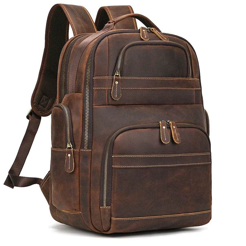 Großer Laptoprucksack Herren aus Leder – Braun – Produktansicht
