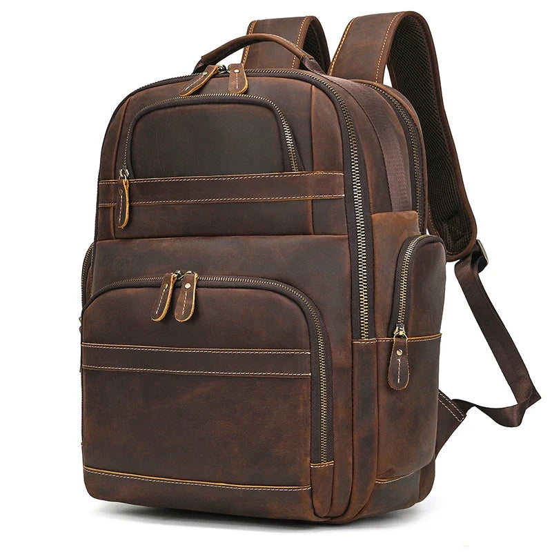 Großer Laptoprucksack Herren aus Leder – Braun – Produktansicht