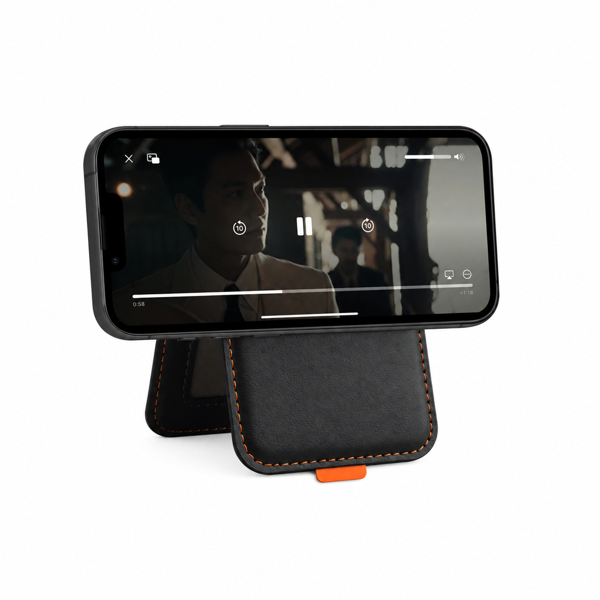 Magnetischer Smartphone-Kartenhalter mit Klappständer – Schwarz – Produktdetail oder ergänzende Inszenierung