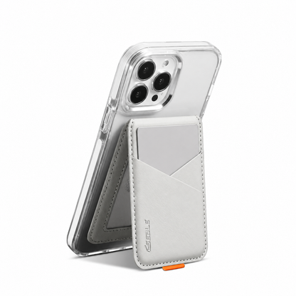 Magnetischer Smartphone-Kartenhalter mit Klappständer – Grauweiß – Produktdetail oder ergänzende Inszenierung