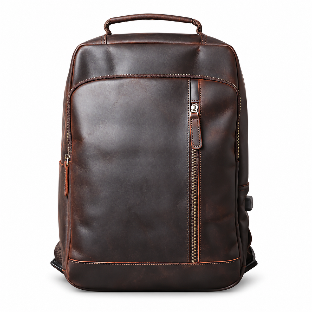 Laptoprucksack Herren aus Rindsleder SWK2952 – Kaffeebraun – auf weißem Hintergrund