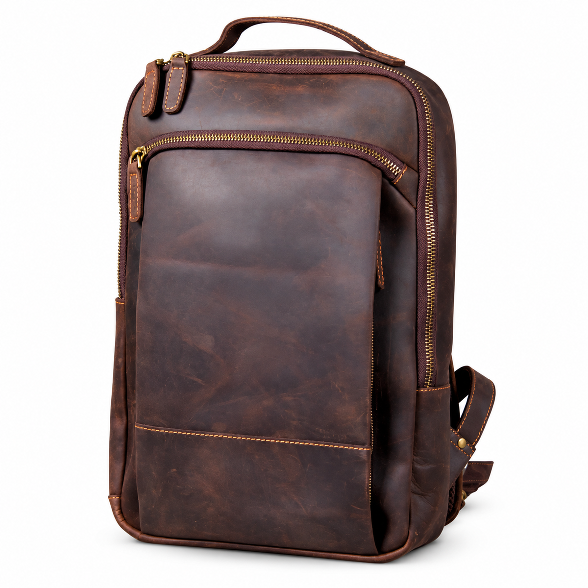 Laptoprucksack aus Rindsleder – Kaffeebraun – M-802 – auf weißem Hintergrund