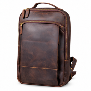 Laptoprucksack aus Rindsleder – Kaffeebraun – M-802 – auf weißem Hintergrund