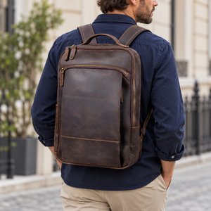Laptoprucksack aus Rindsleder – Kaffeebraun – M-802 – Produktansicht