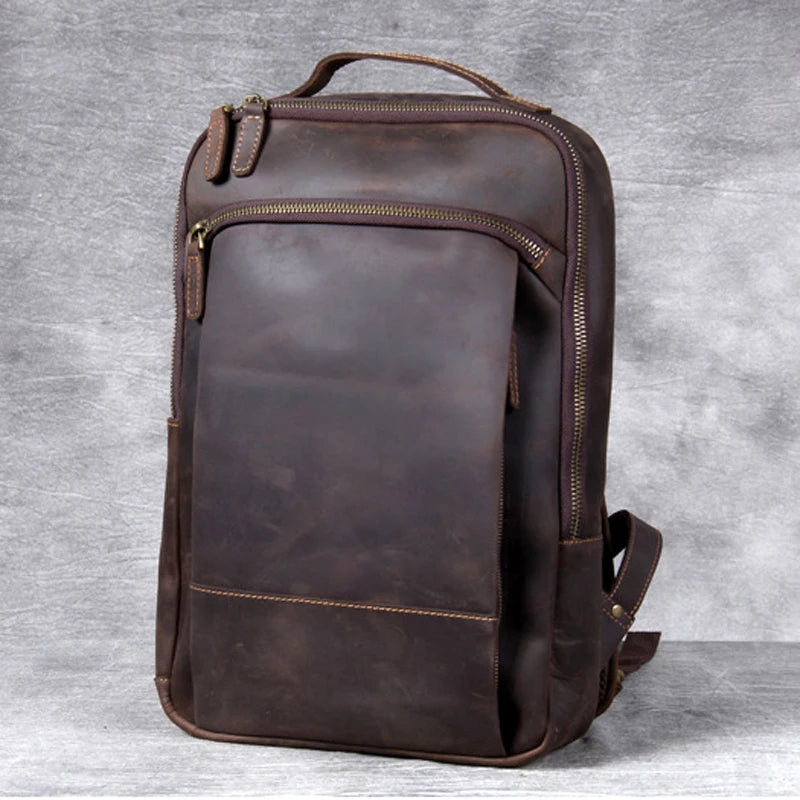 Laptoprucksack aus Rindsleder – Kaffeebraun – M-802 – Produktansicht