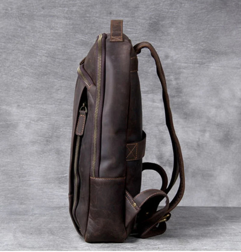 Laptoprucksack aus Rindsleder – Kaffeebraun – M-802 – Produktansicht