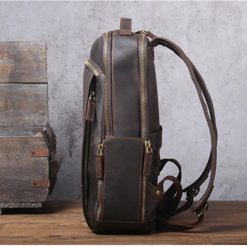 Laptoprucksack aus Rindsleder – Kaffeebraun – M-804 – Produktansicht