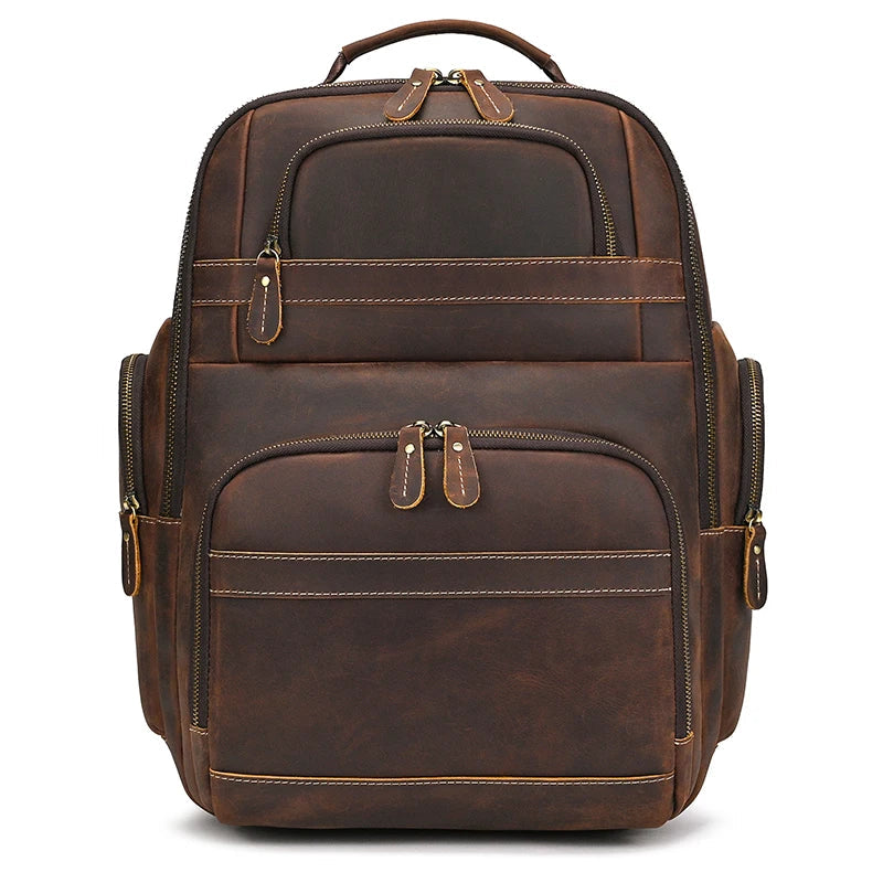 Großer Laptoprucksack Herren aus Leder – Braun – Produktansicht