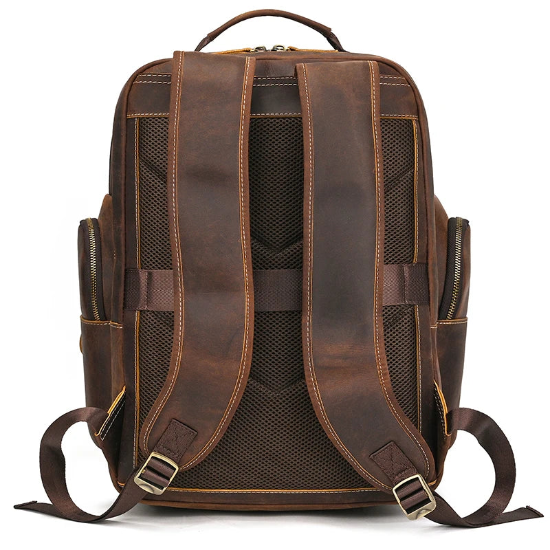 Großer Laptoprucksack Herren aus Leder – Braun – Produktansicht