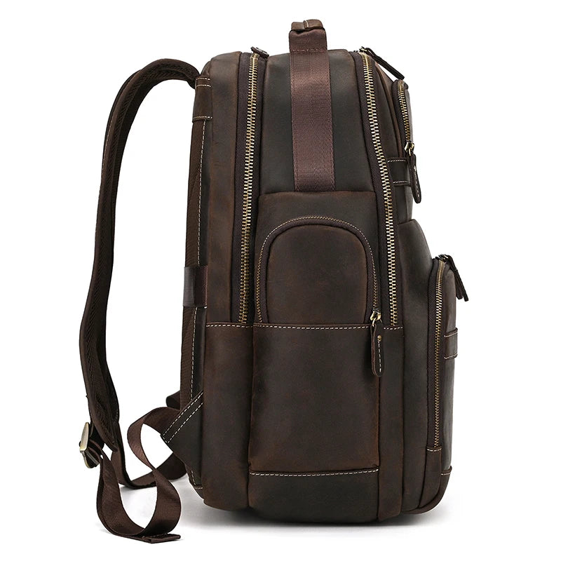 Großer Laptoprucksack Herren aus Leder – Dunkelbraun – Produktansicht