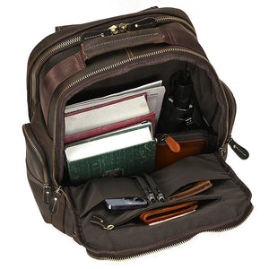 Großer Laptoprucksack Herren aus Leder – Schwarz – Produktansicht