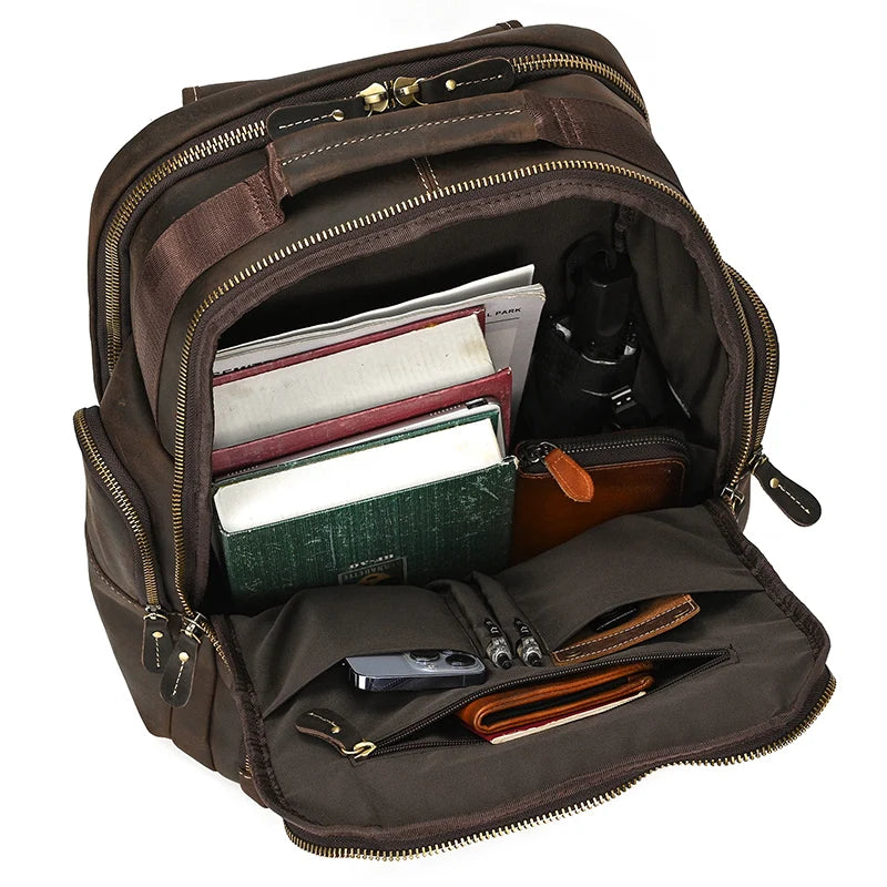Großer Laptoprucksack Herren aus Leder – Schwarz – Produktansicht