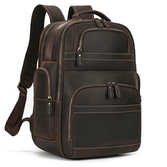 Großer Laptoprucksack Herren aus Leder – Dunkelbraun – Produktansicht