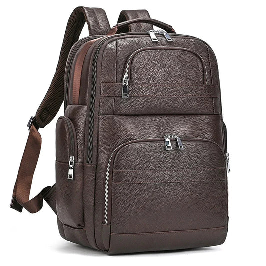 Großer Laptoprucksack Herren aus Leder – Kaffeebraun – Produktansicht
