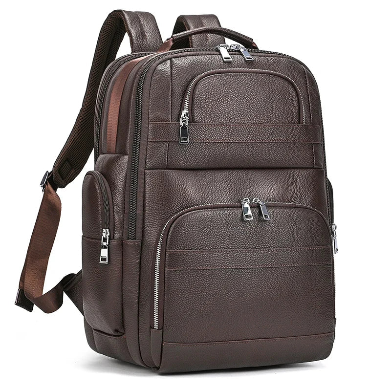 Großer Laptoprucksack Herren aus Leder – Kaffeebraun – Produktansicht