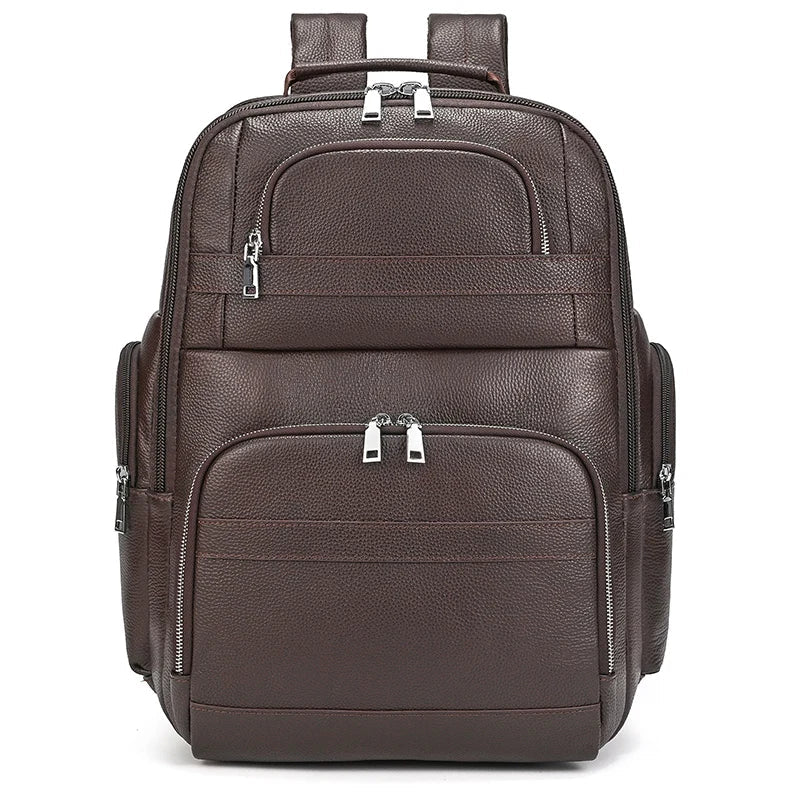 Großer Laptoprucksack Herren aus Leder – Kaffeebraun – Produktansicht