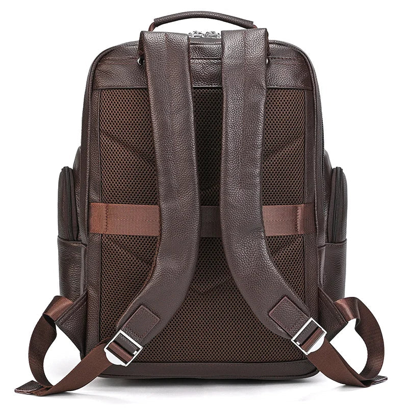 Großer Laptoprucksack Herren aus Leder – Kaffeebraun – Produktansicht