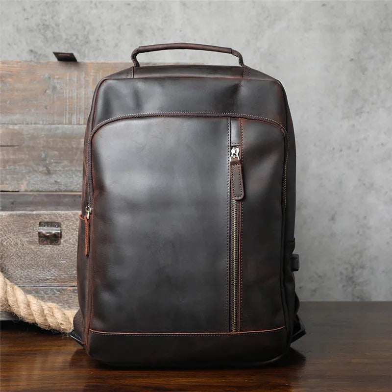 Laptoprucksack Herren aus Rindsleder SWK2952 – Kaffeebraun – Produktansicht